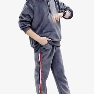 Boys' Velour & Fleece Hoodie Tracksuit Sweatshirt Top + Velvet Fleece Sweatpant